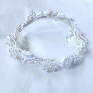 White Floral Headpiece and Veil Hair Accessory